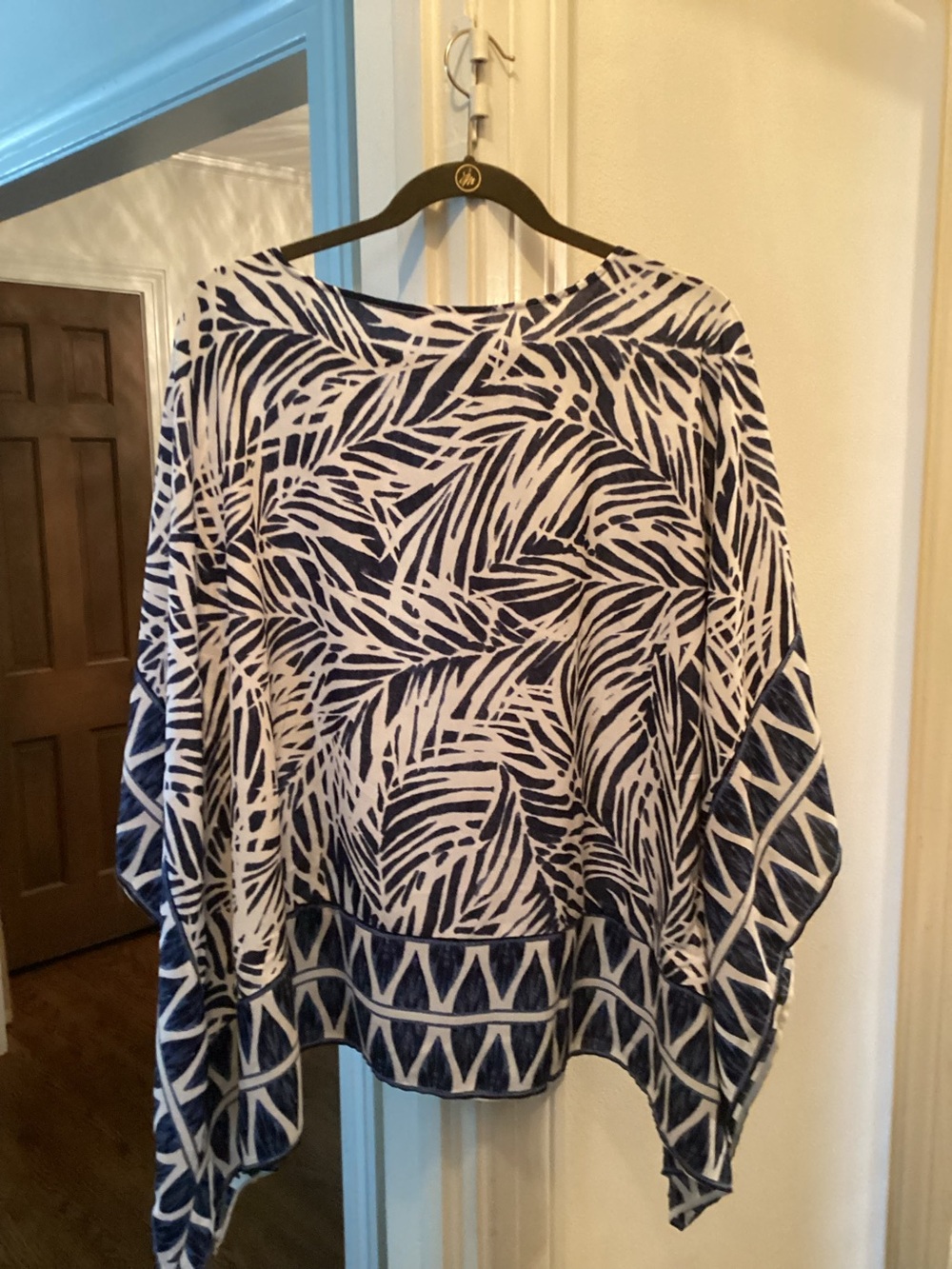 Kim Gravel Navy/White Poncho (M) QVC Sizing